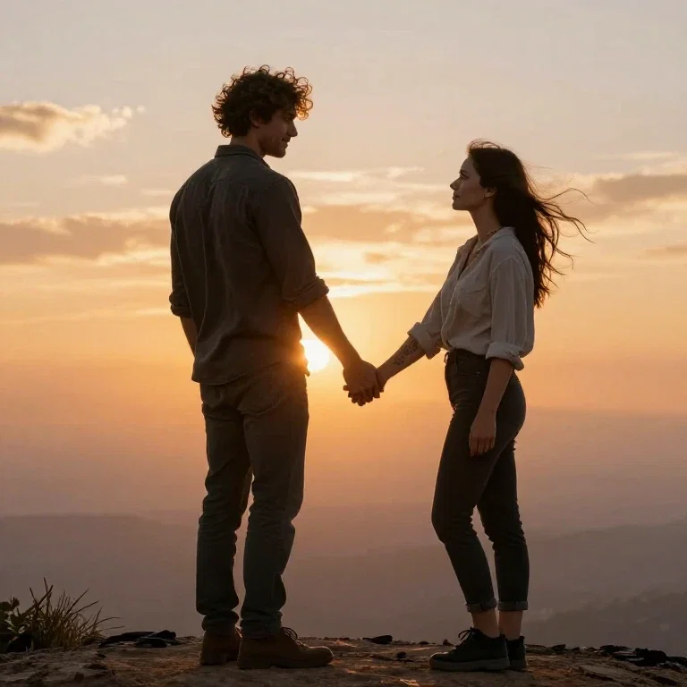 couple at sun drenched cliff