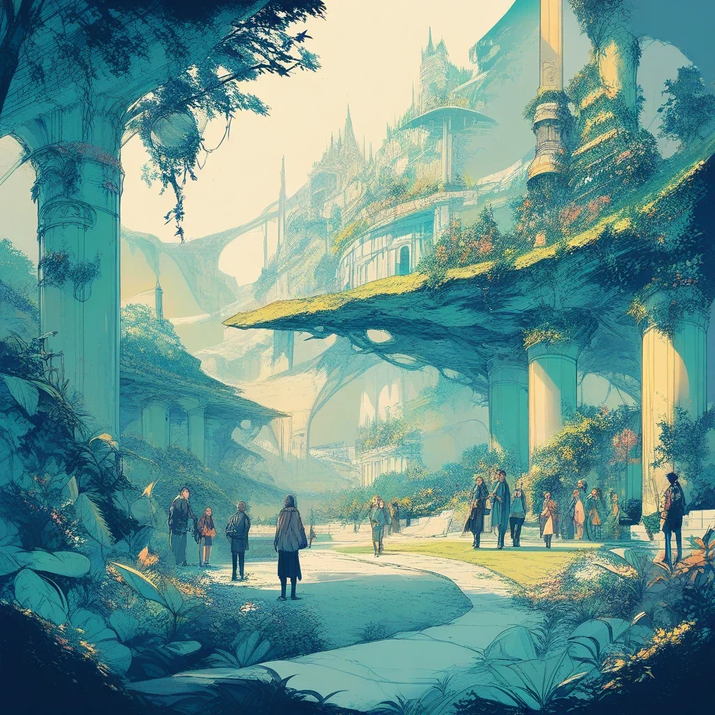 artistic line art near future landscapes