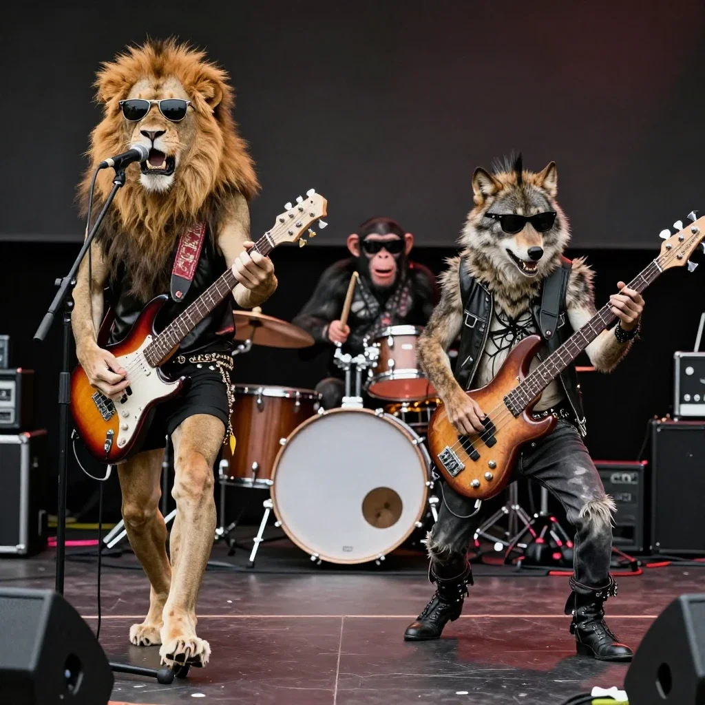 animal punk band on stage