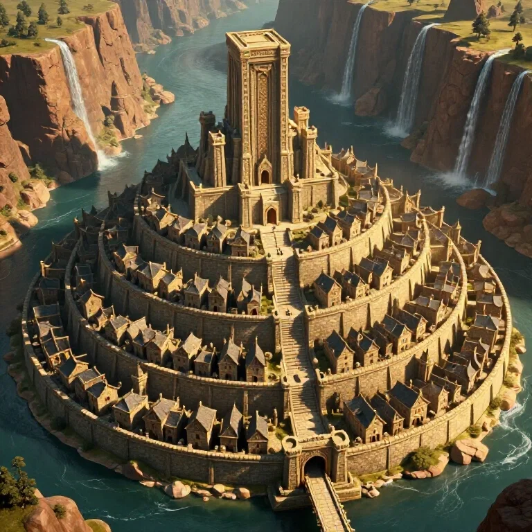 ancient oval island city medieval palace