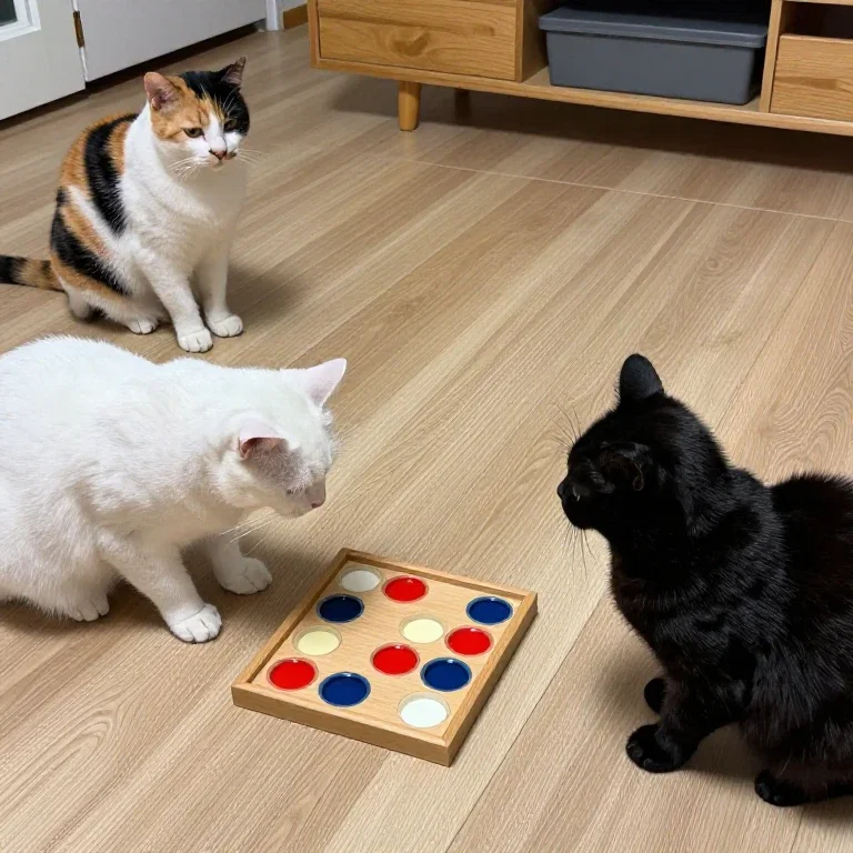 cats playing othello with spectator