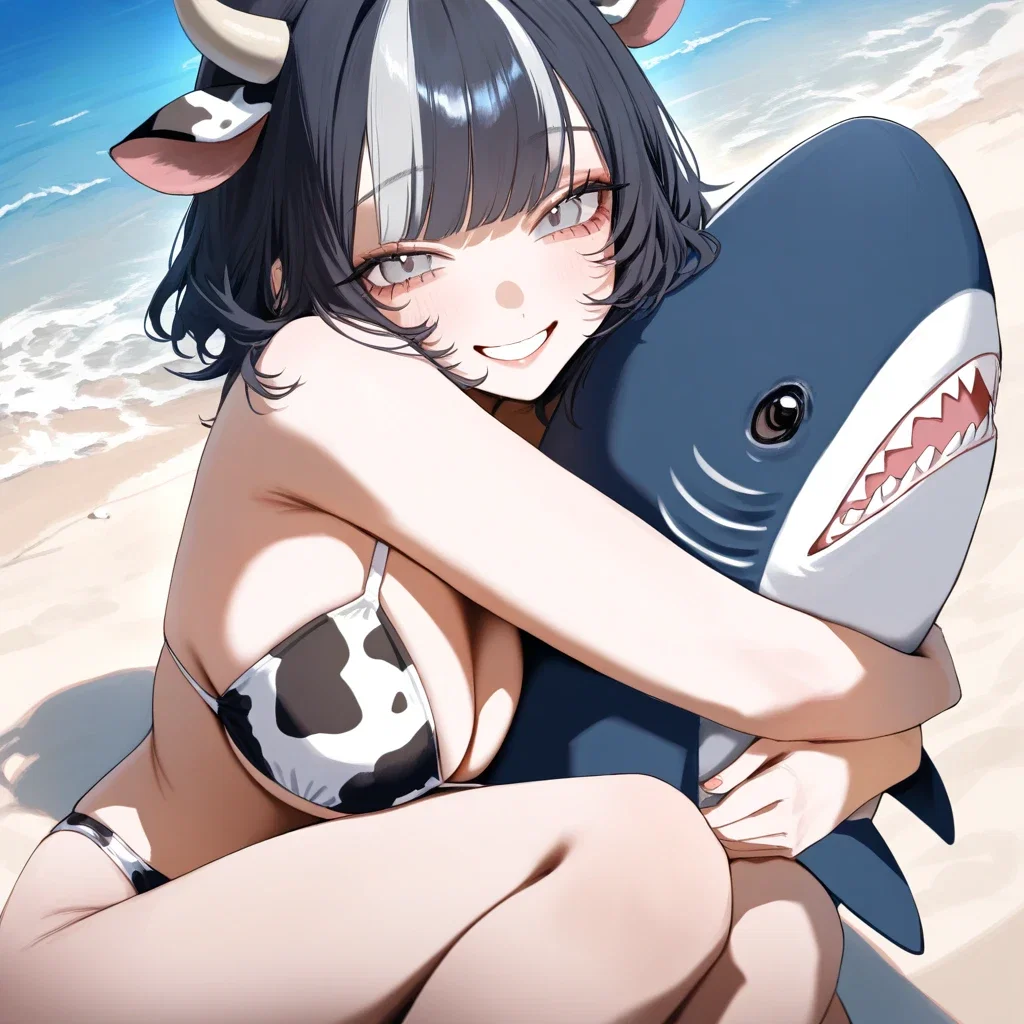 cow girl beach bikini shark