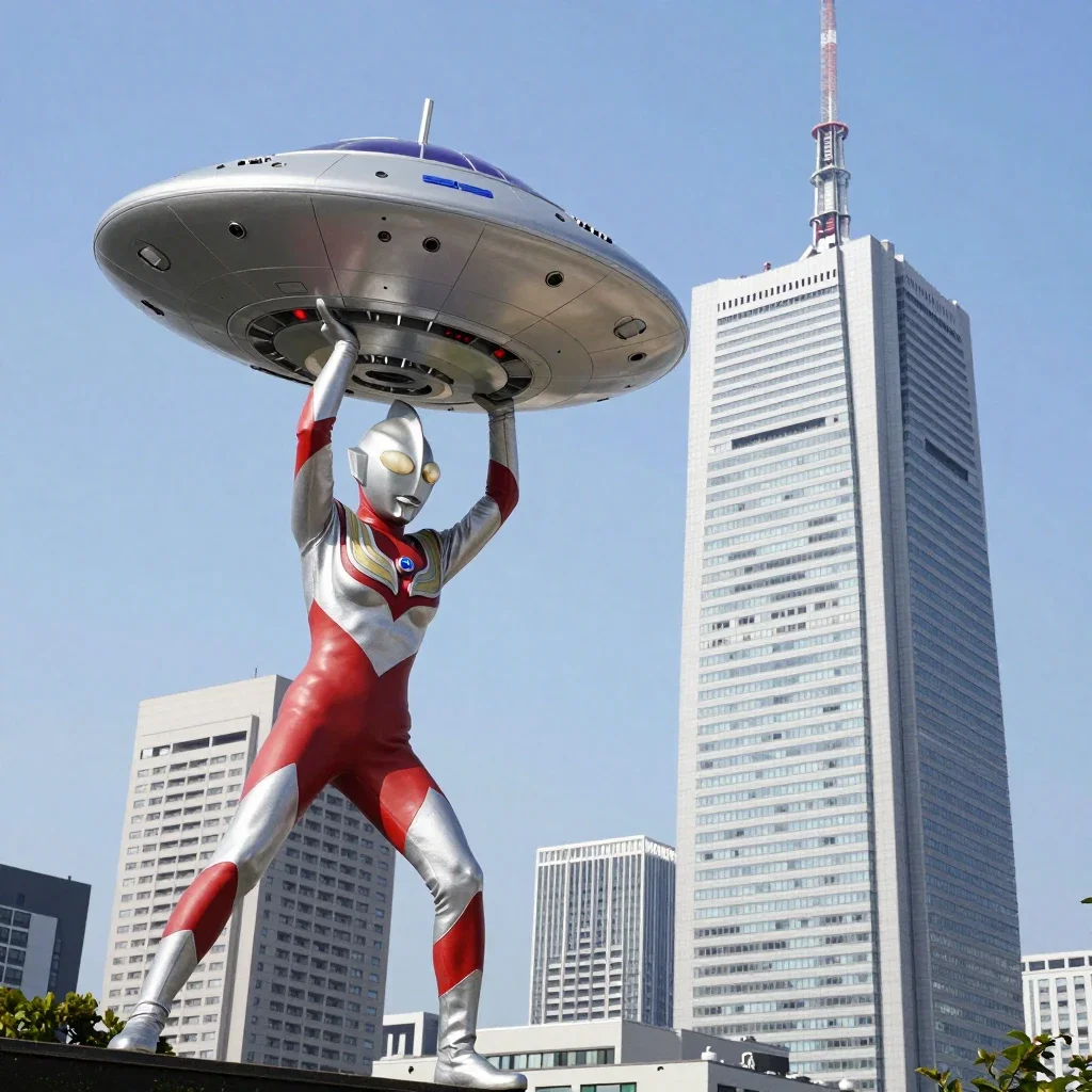 female ultraman fights flying saucer over yokohama