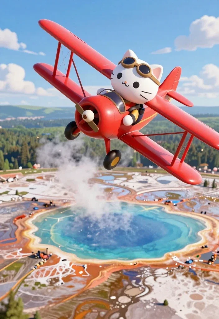 cute cat red biplane pilot