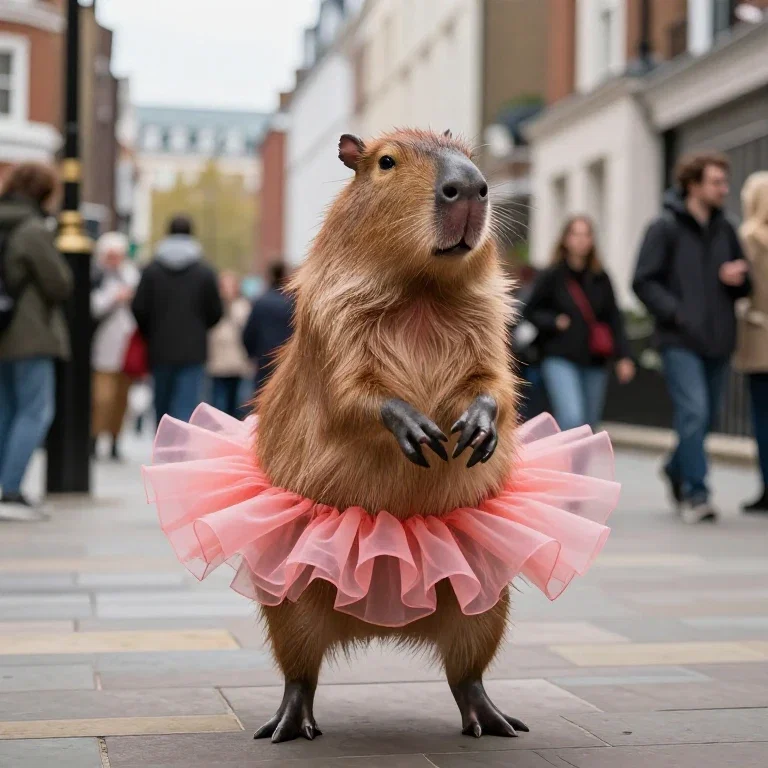 mustachioed capybara dancing macarena london