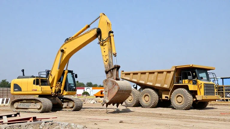 construction site excavators mining trucks
