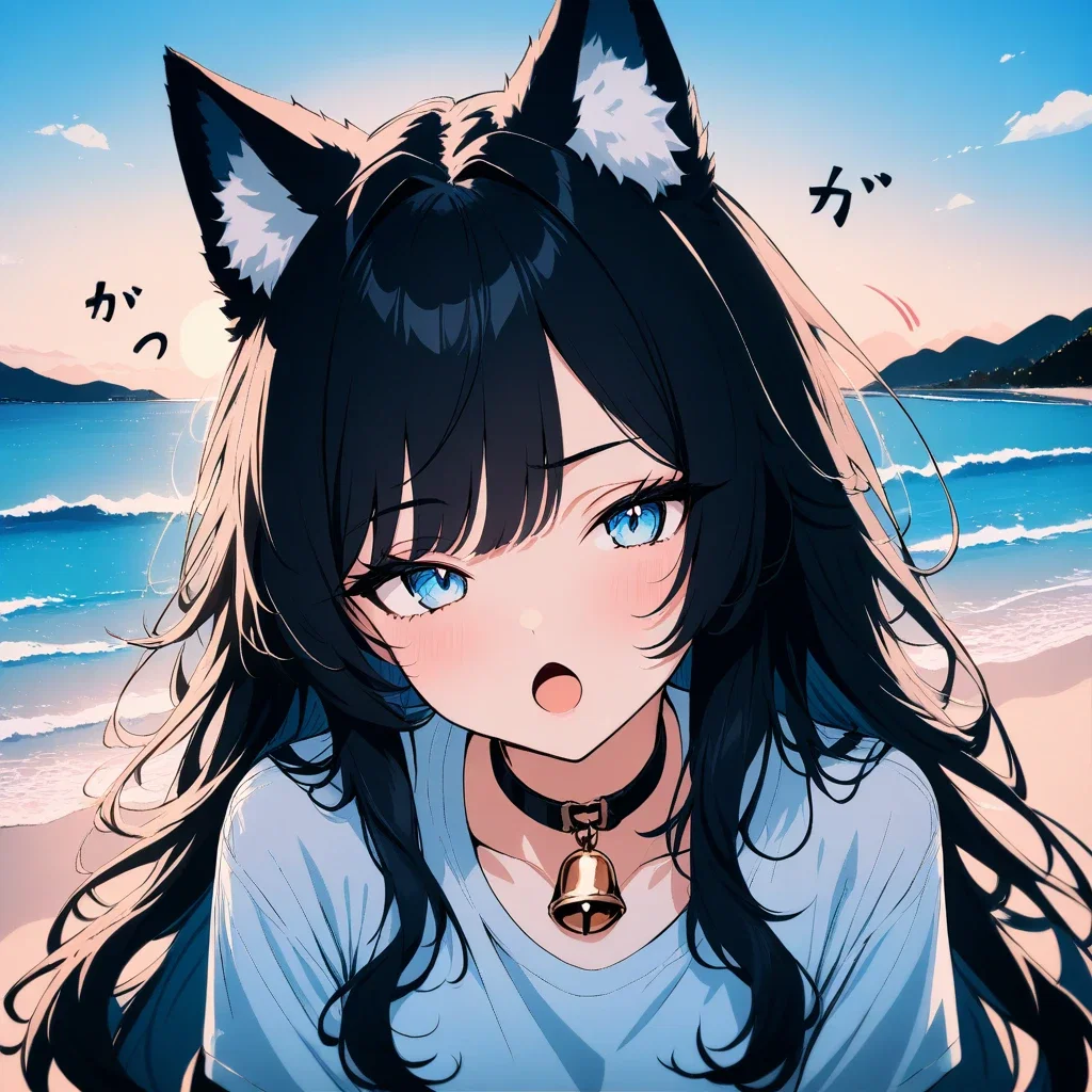 girl blue sunset beach wolf ears