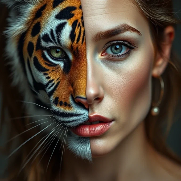 half woman half tiger portrait