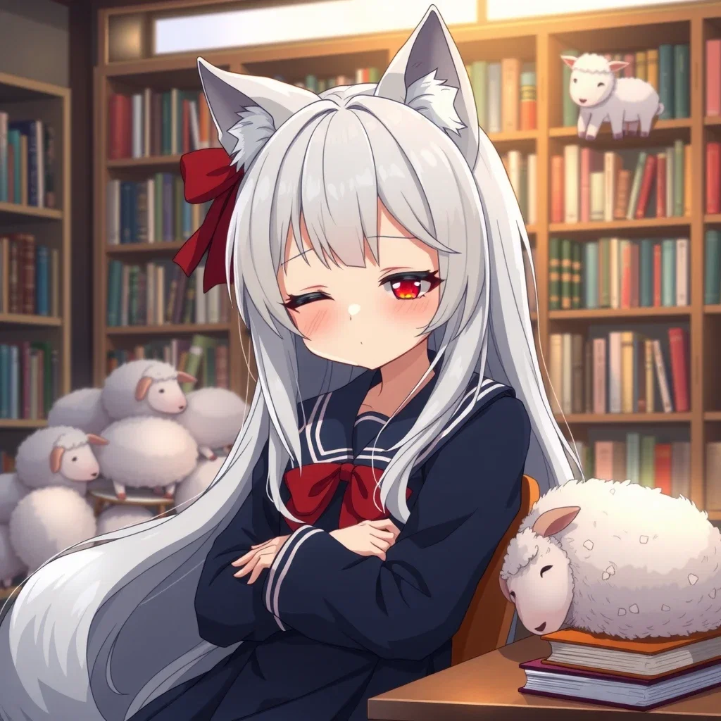 animation school girl sleeping library dream