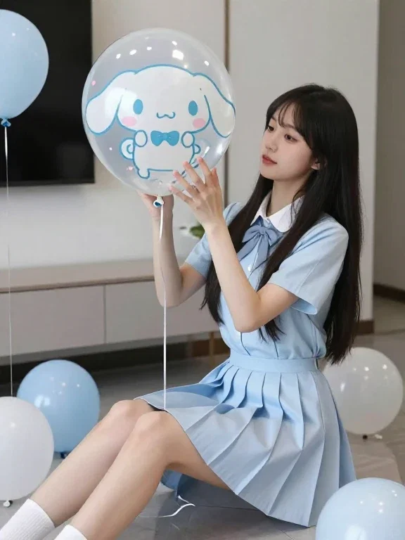 girl sitting on cinnamoroll balloon