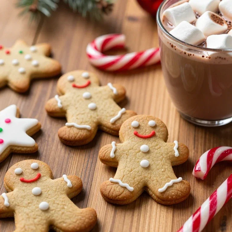 christmas cookies on wooden table