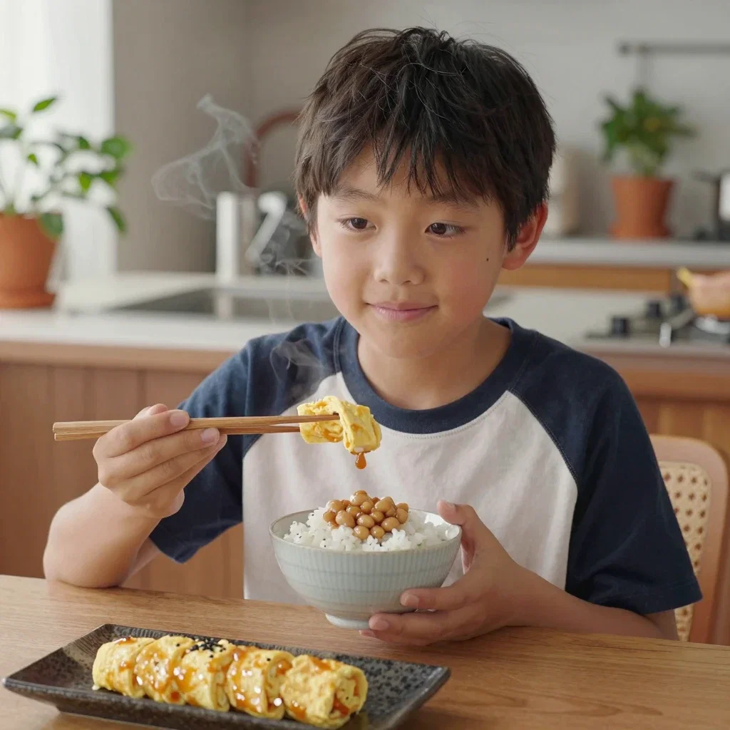 japanese boy breakfast omelet rice