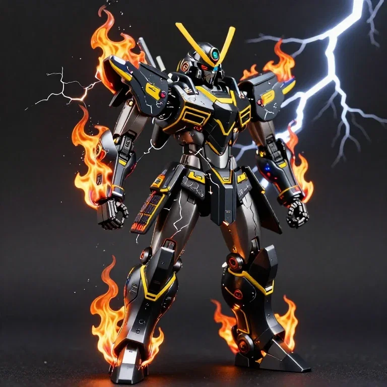 samurai robot in flames