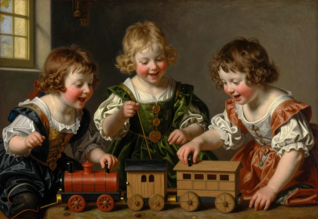 renaissance painting children toy train