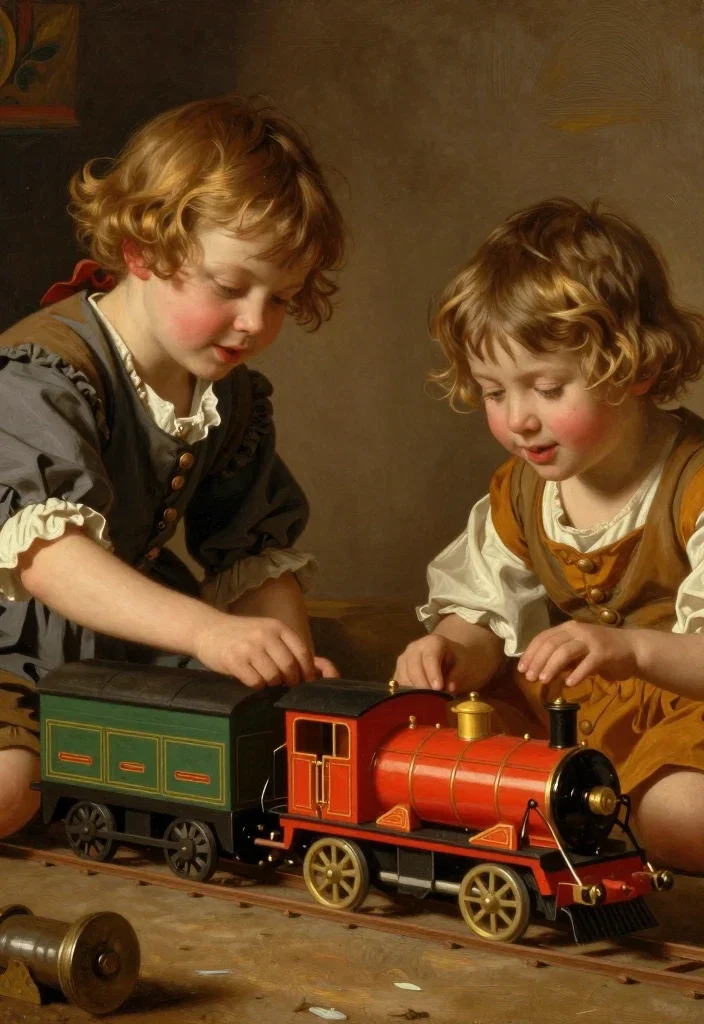 renaissance painting children playing train