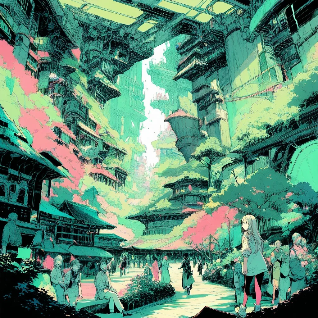 artistic line art neon landscapes