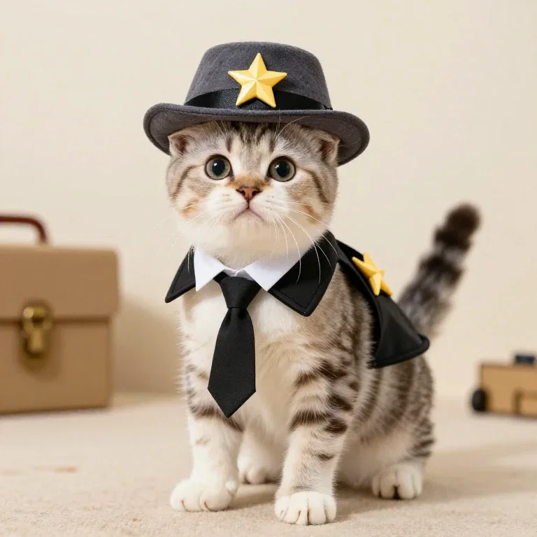 kitten in detective outfit