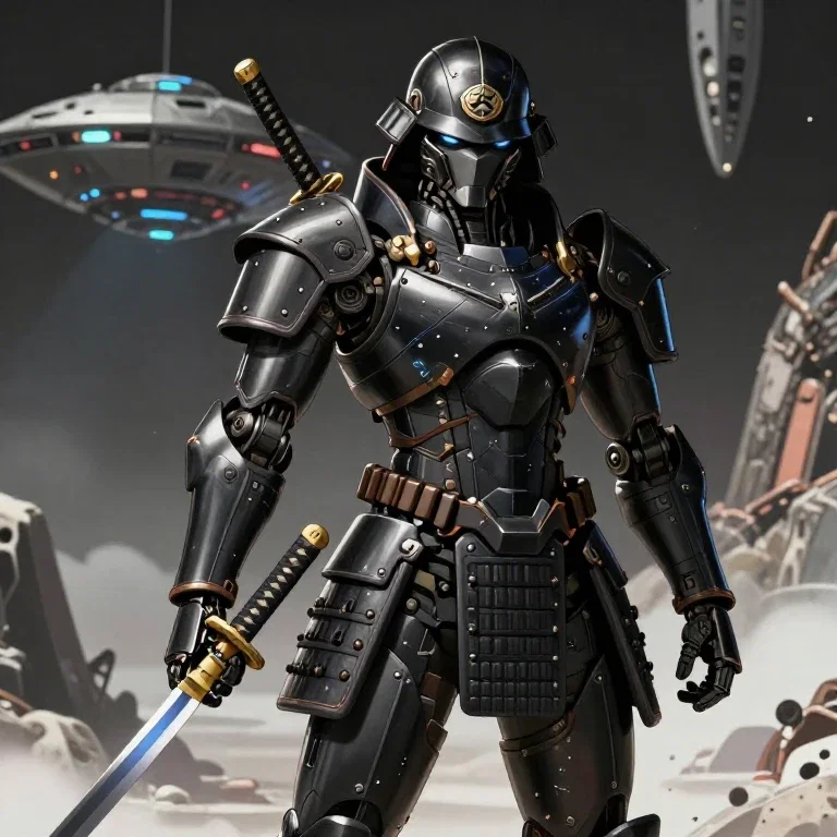 samurai robot holding sword