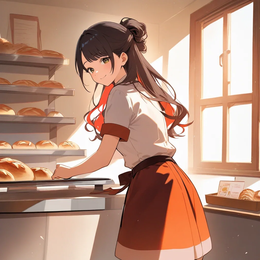 girl working at bakery smiling