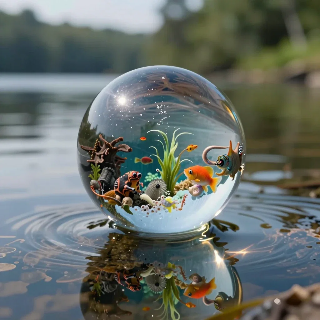 crystal orb over lake underwater world