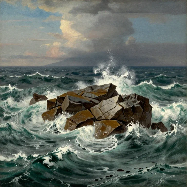 19th century paintings stormy sea rocks