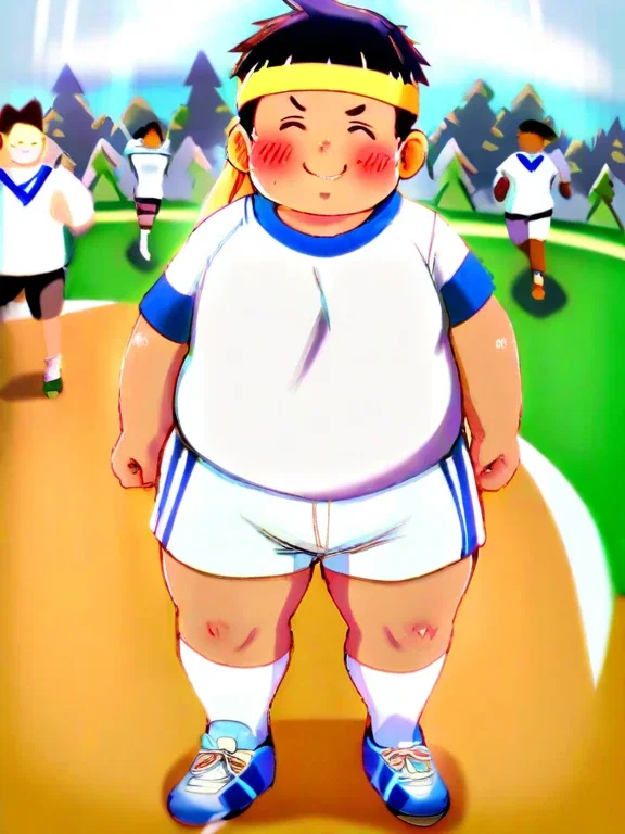 sweaty boy smiling at sports day