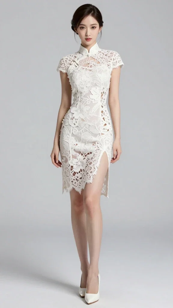 tang dynasty beauty in paper cut cheongsam