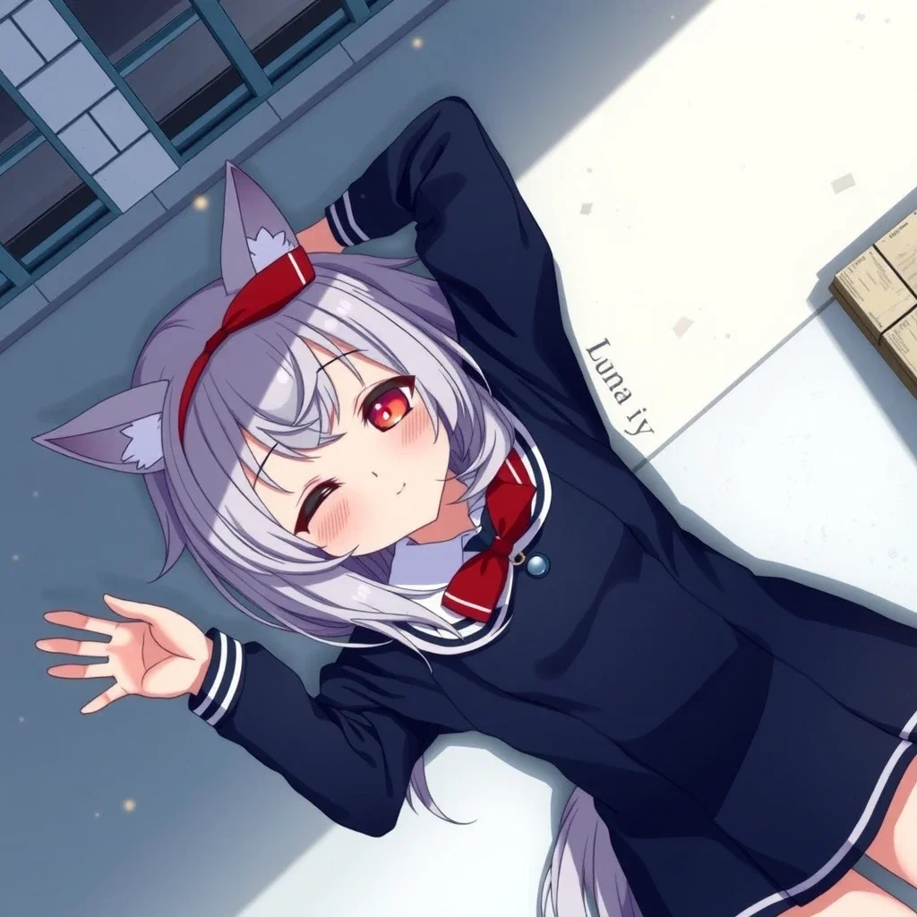 beautiful wolf girl on rooftop