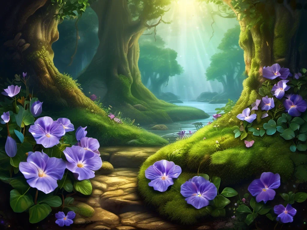 vibrant fantasy scene with violets