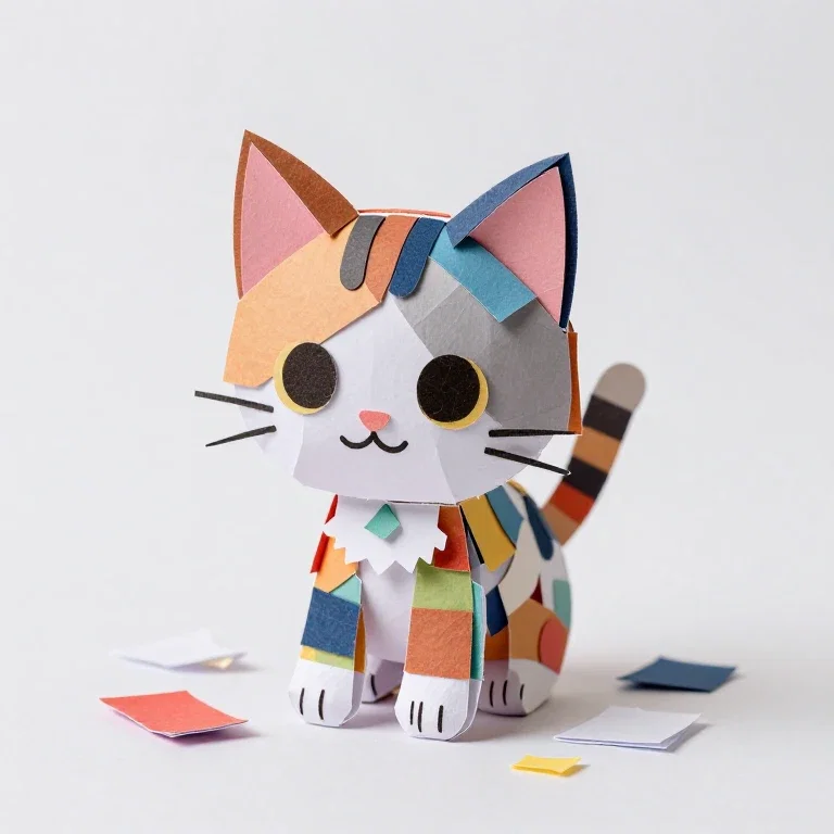 paper craft kitten from paper chips