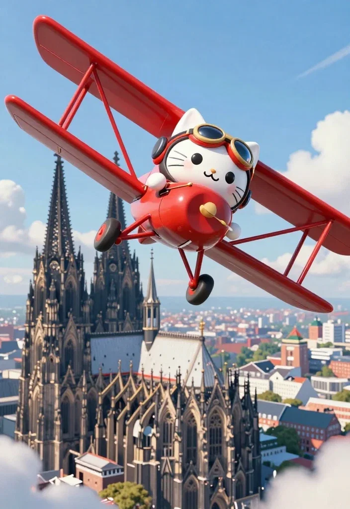 cat pilot above cologne cathedral