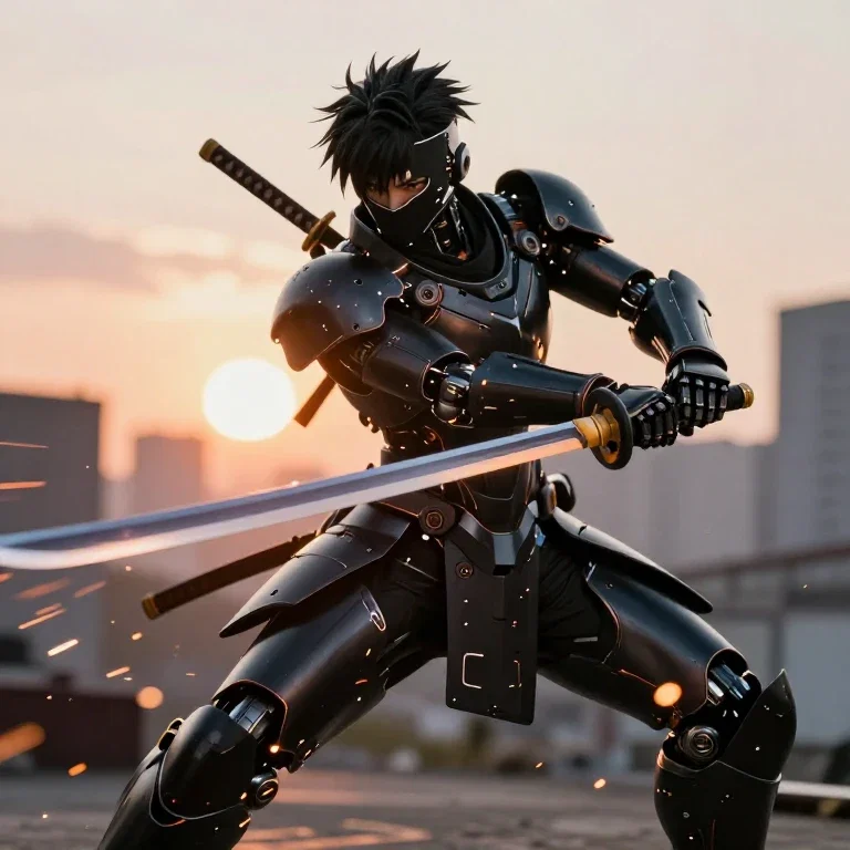 samurai robot holding katana
