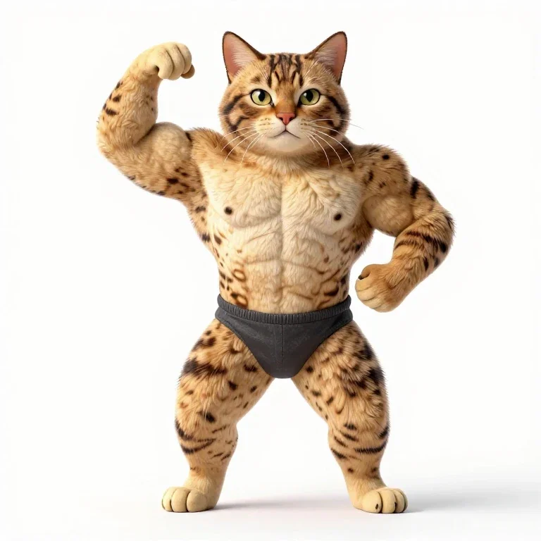 muscular cat bodybuilder pose