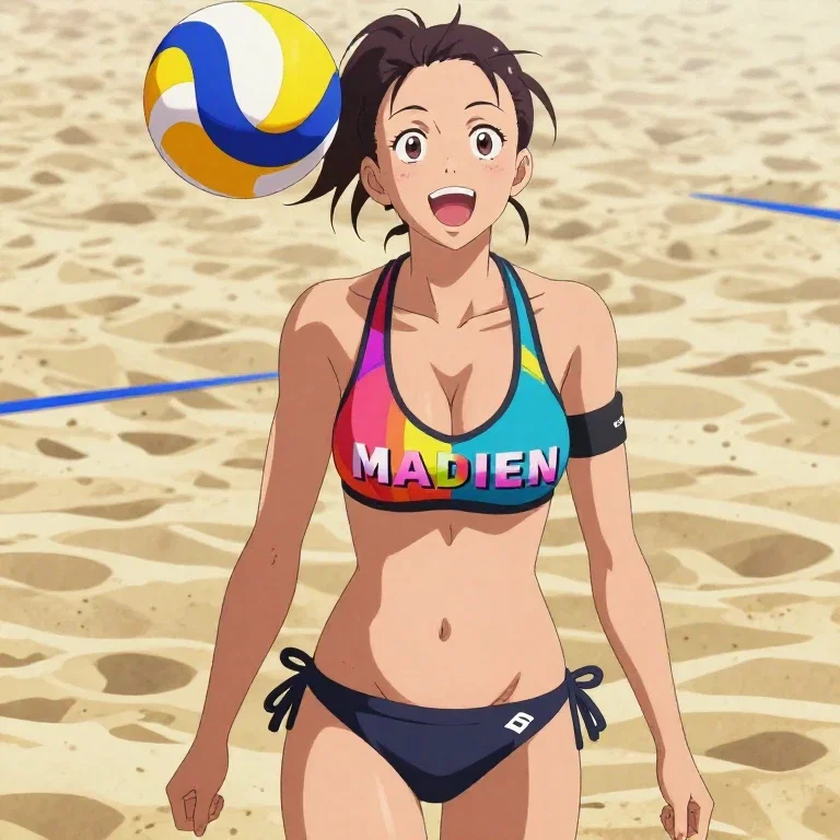 anime girl beach volleyball smiling