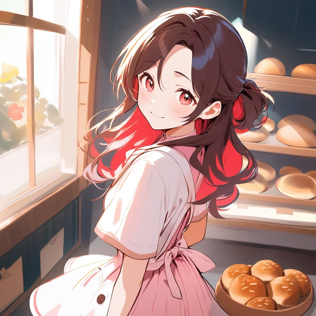 delicate girl working at bakery