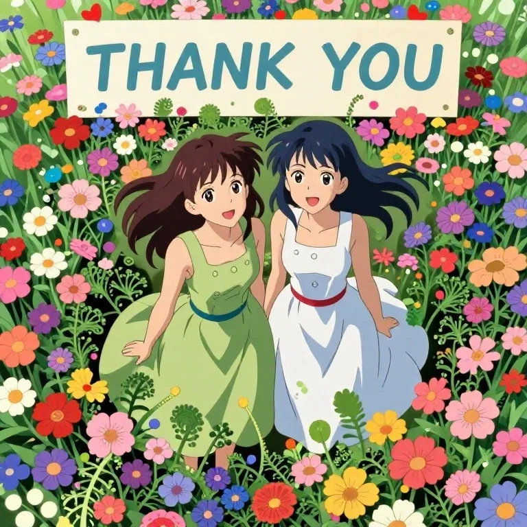 anime sisters in flower field