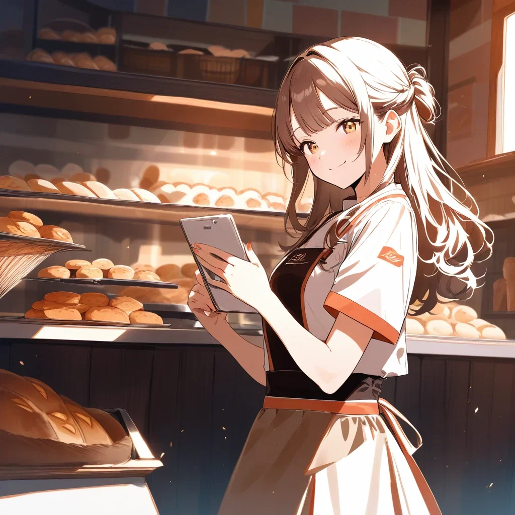 delicate girl working at bakery