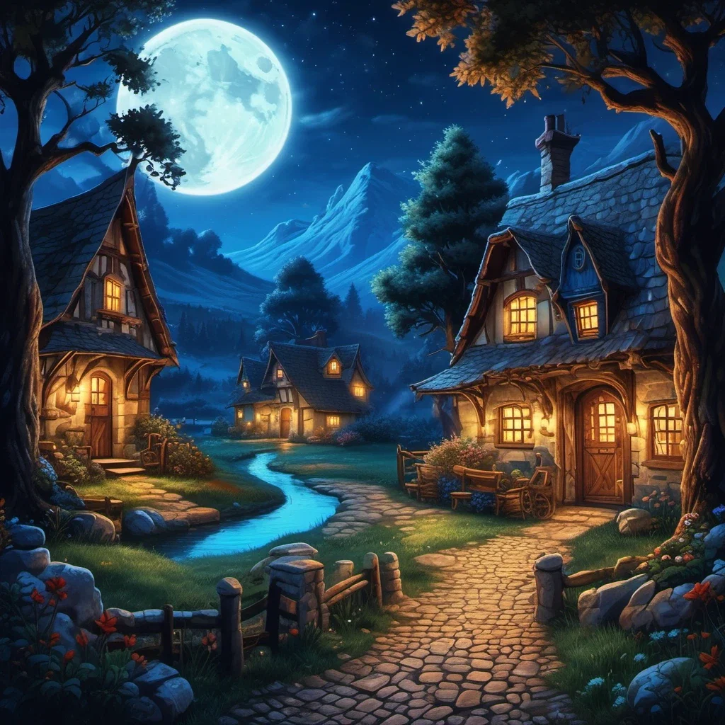 fantasy farm under full moon