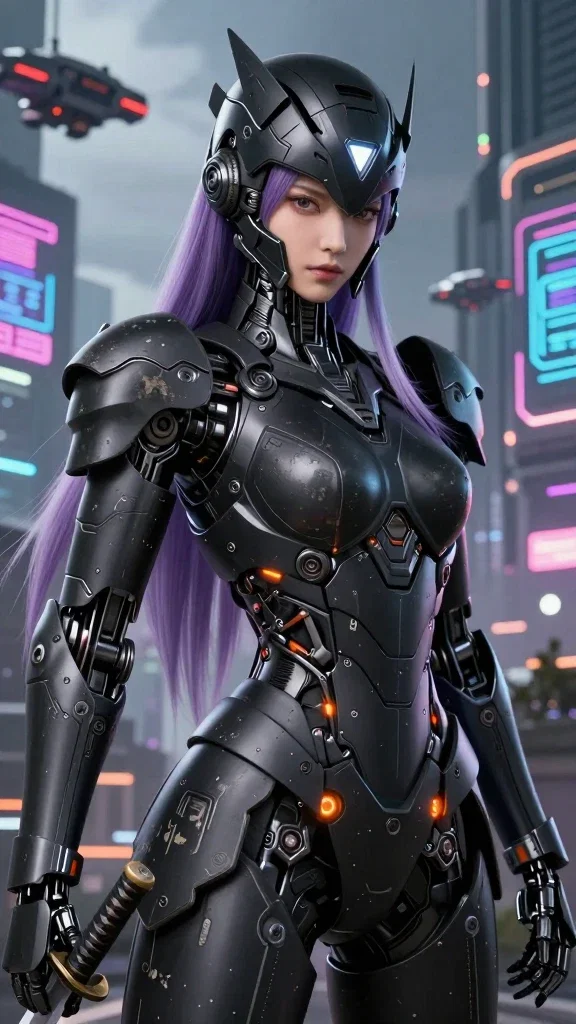 samurai robot mecha girl futuristic