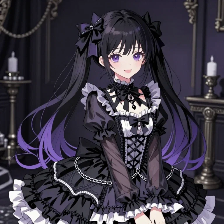 gothic lolita girl in purple room