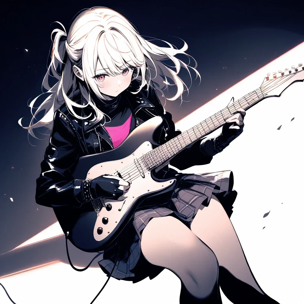 shy girl playing guitar