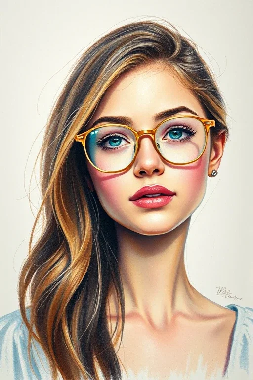 pastel portrait young lady glasses