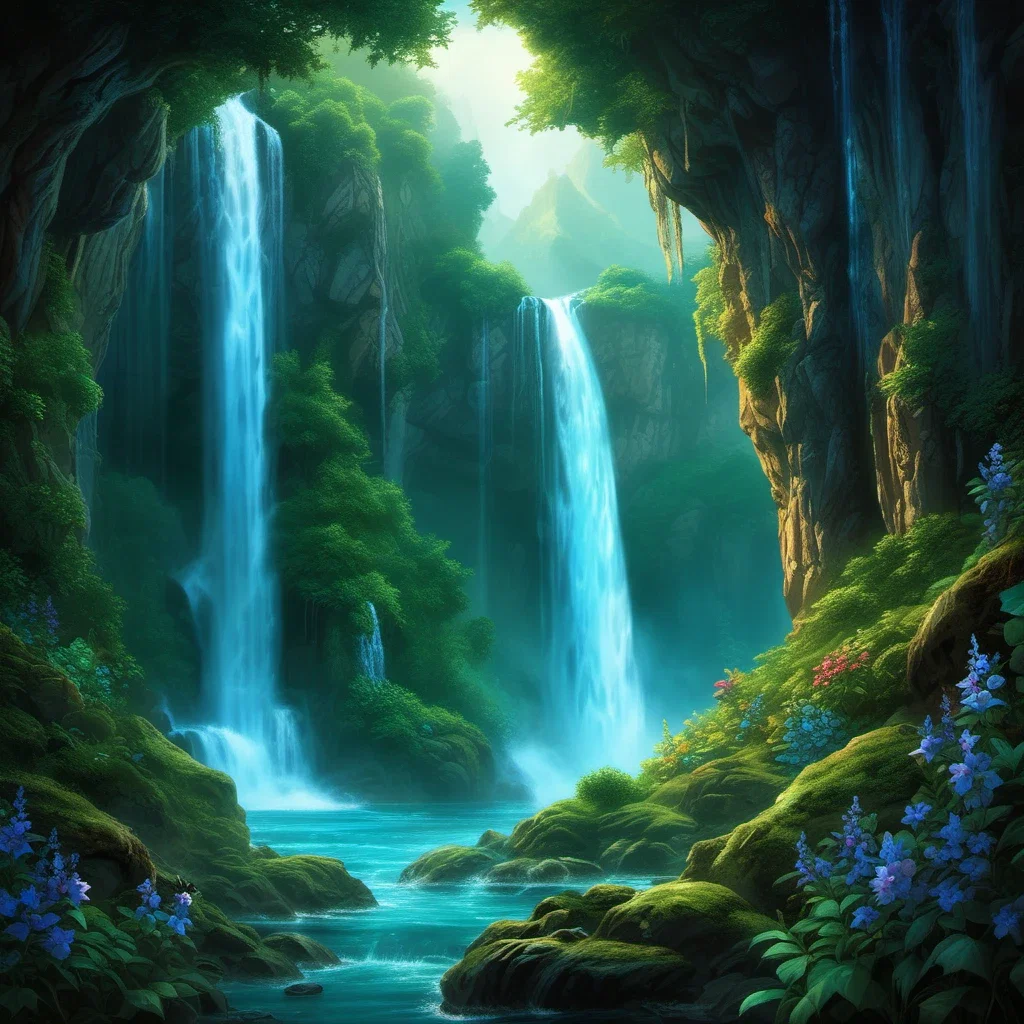 fantasy art majestic waterfalls detailed