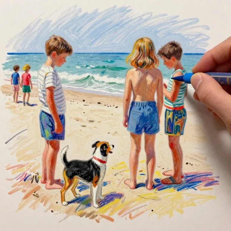 pastel chalk children dog beach