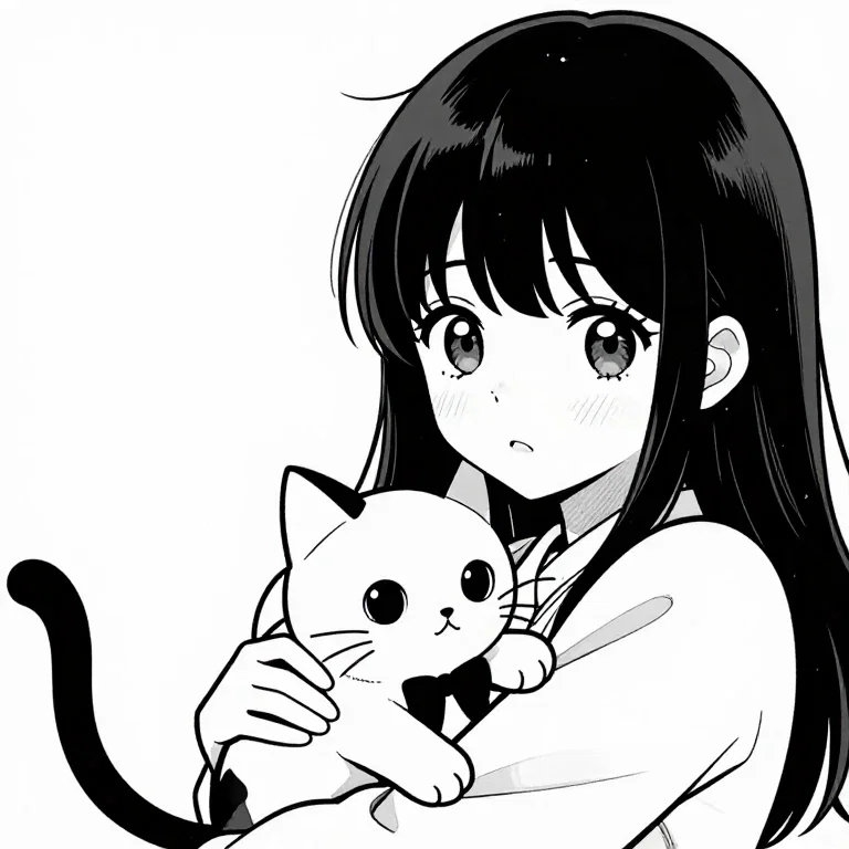 manga cat with little girl