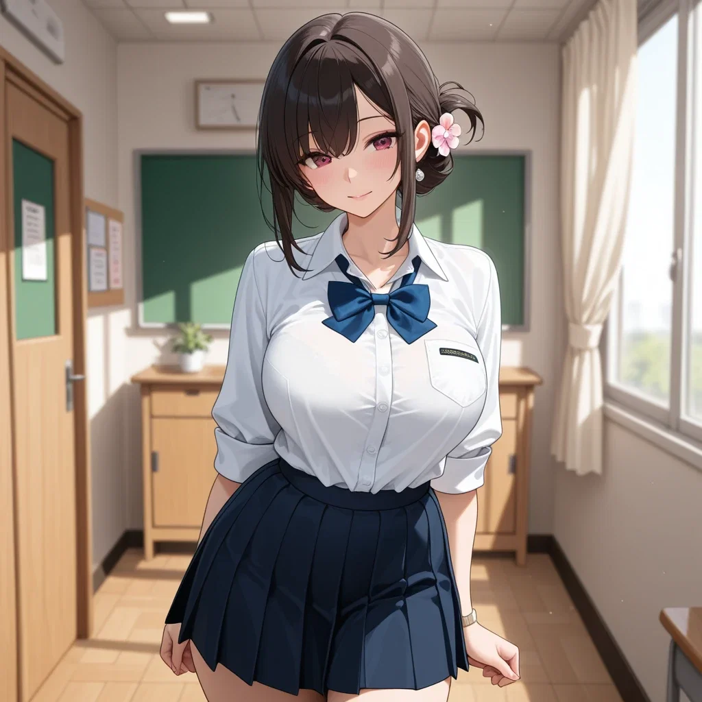 adult woman in school uniform