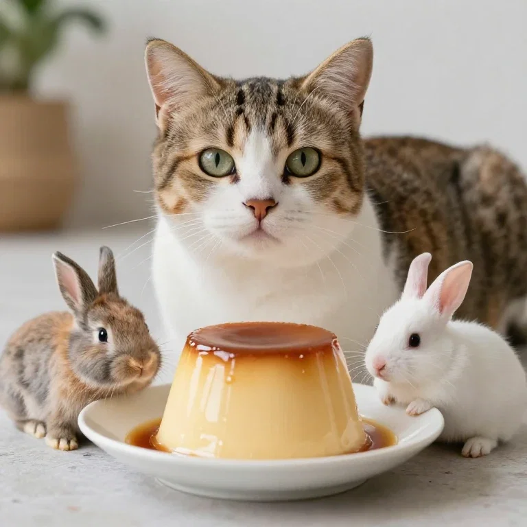 pudding cat with baby rabbits