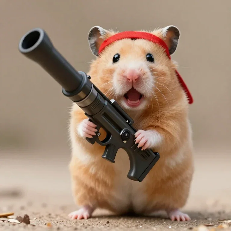 golden hamster threatens with bazooka