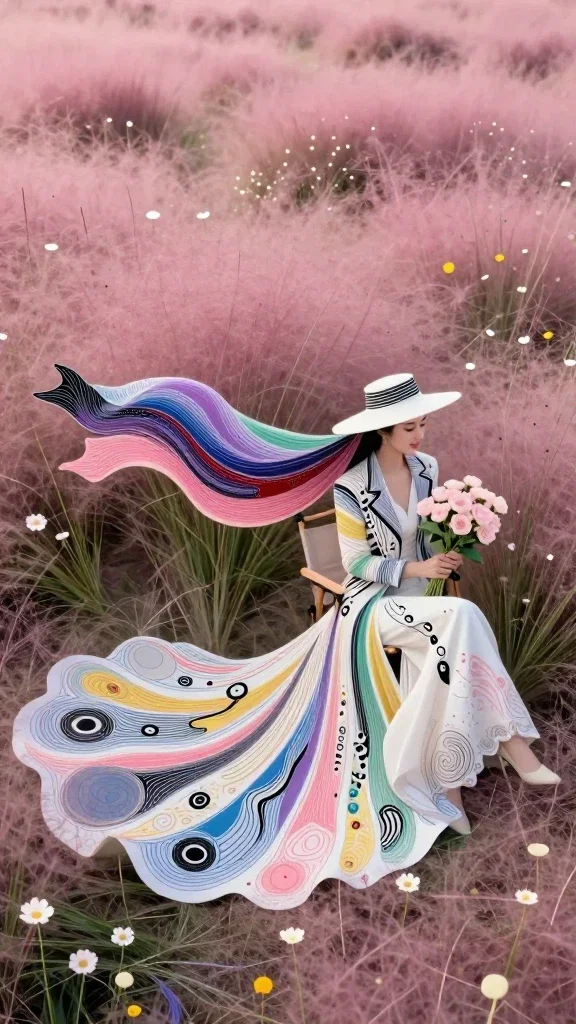 elegant chinese beauty in fashionable suit at sunset field