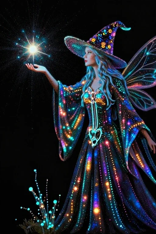 luminescent fairy witch casting spell